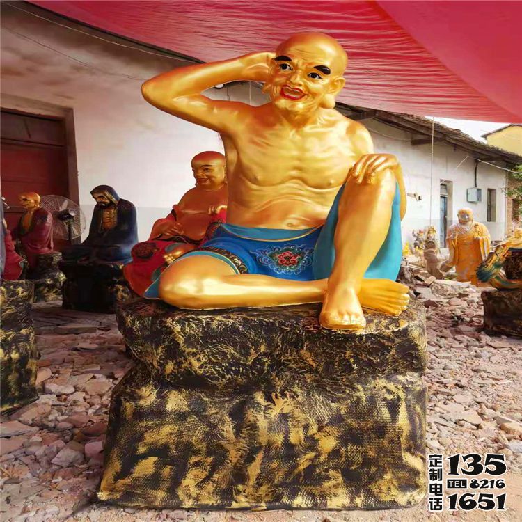 寺廟景區玻璃鋼漆金光著膀子的十八羅漢雕塑 寺廟景區玻璃鋼漆金光著膀子的十八羅漢雕塑