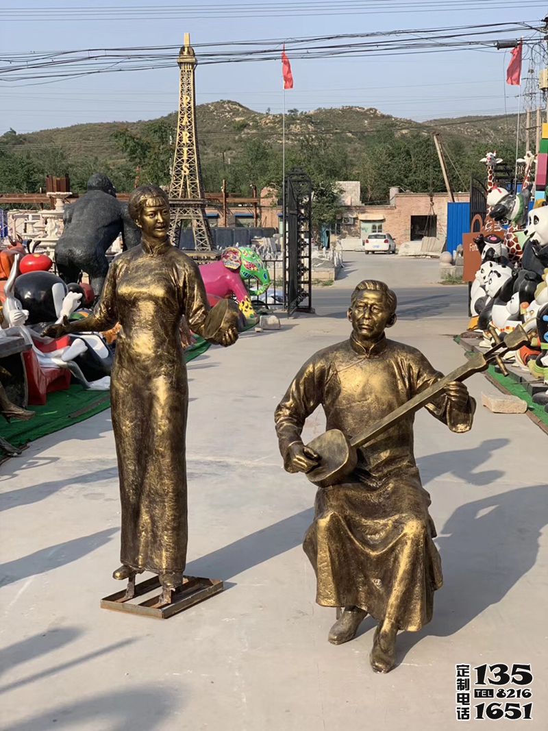 玻璃鋼仿銅民俗音樂彈唱人物雕塑 玻璃鋼仿銅民俗音樂彈唱人物雕塑